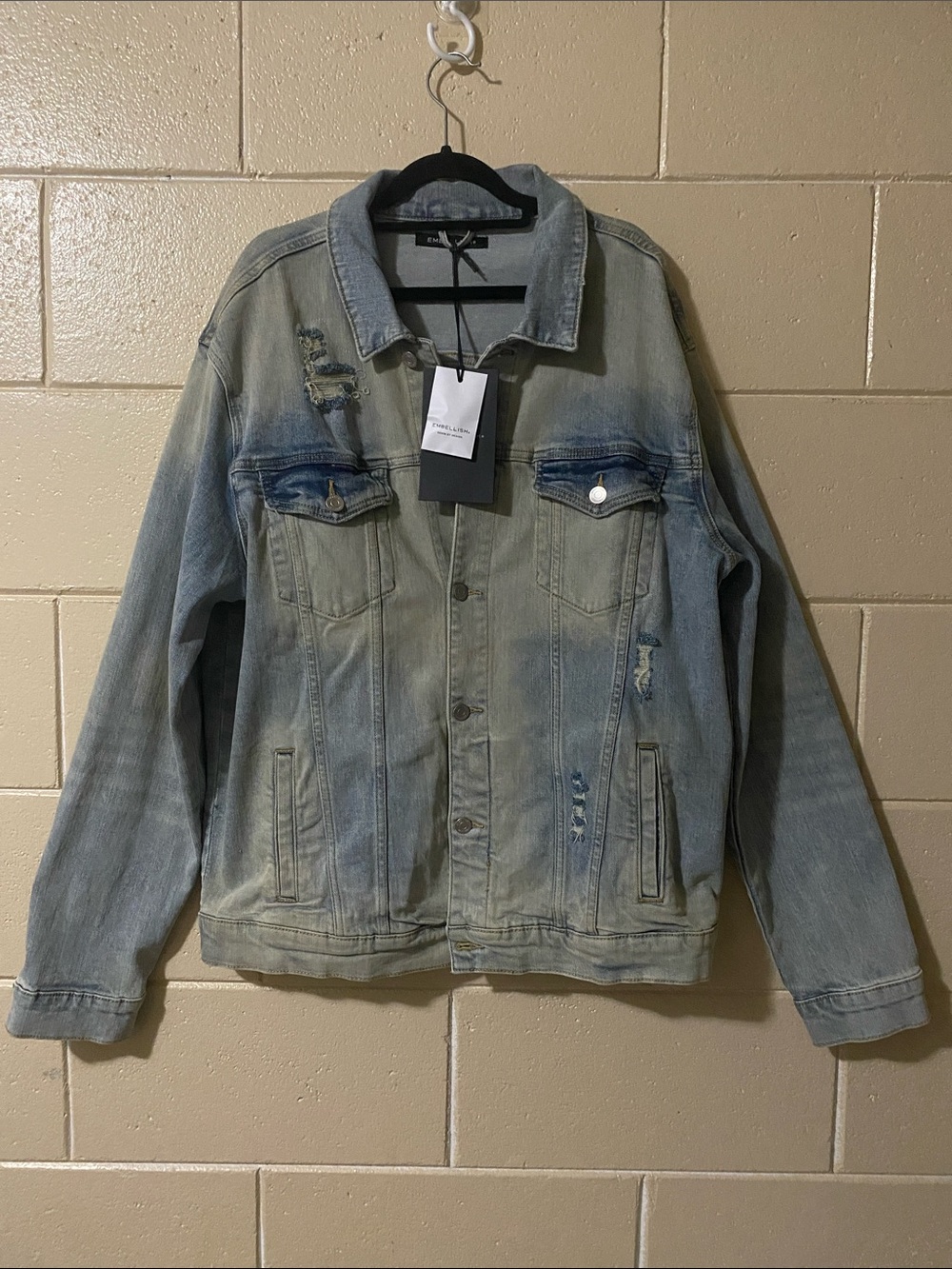 Men's Distressed Washed Denim Jacket - Light Blue